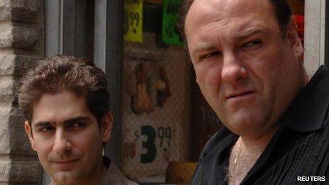 James Gandolfini with Michael Imperioli in The Sopranos