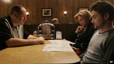 James Gandolfini, with Edie Falco and Robert Iler in The Sopranos