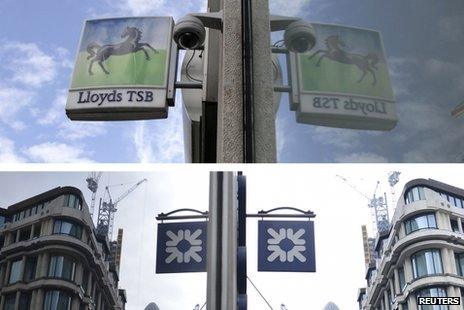 Composite showing Lloyds and RBS branch signs