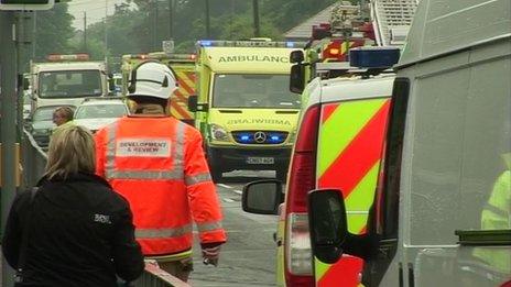 Emergency vehicles at scene of crash