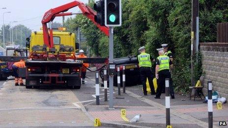 Scene of the crash outside Rhws Primary School in Rhoose