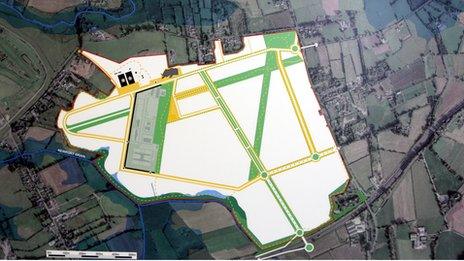 Aerial view of the development of the former Maze prison site