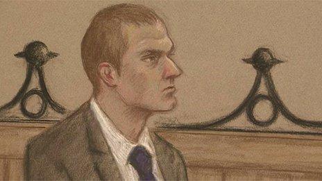 Artist drawing of Jeremy Forrest at Lewes Crown Court