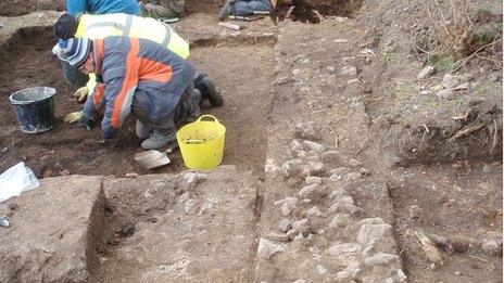 Excavation at the site of the Roman villa in Teston, Kent