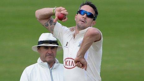 Kevin Pietersen bowling for Surrey against Yorkshire