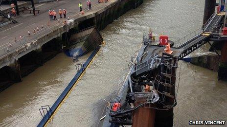 Damage to ship and quayside