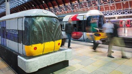 Replica Heathrow Express train made from cake