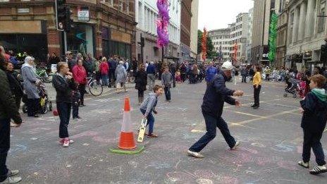 People take to the car free streets in Bristol