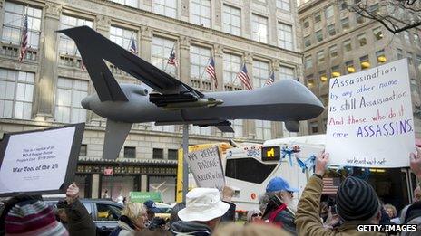 New Yorkers march against the use of drones