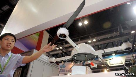 A surveillance drones is on display in China