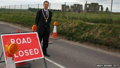 The Mayor of Amesbury, Ian Mitchell, on the A344