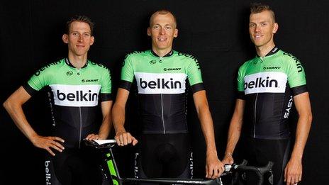 From l to r: Bauke Mollema, Robert Gesink, Lars Boom of Belkin Pro Cycling