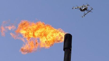 Cyberhawk aerial vehicle hovering over a flare