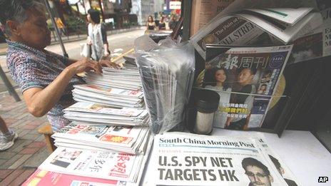 Edward Snowden makes headline news in Hong Kong on 13 June 2013