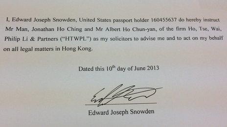 Instruction letter signed by Edward Snowden