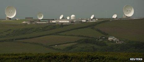 Satellite dishes at GCHQ's outpost at Bude