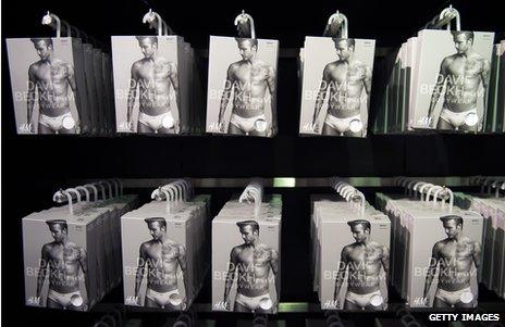 Stacks of underwear featuring David Beckham on the box