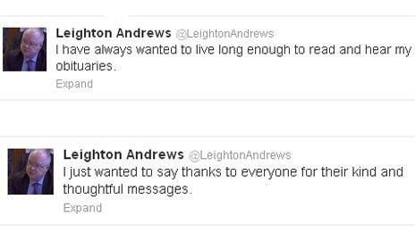 Leighton Andrews took to Twitter to thank people for their support