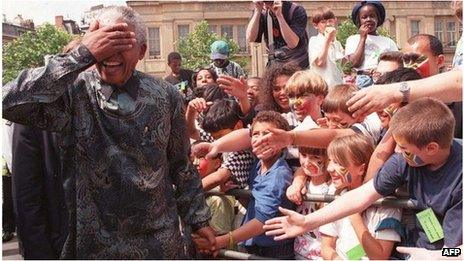 Nelson Mandela in London in 1996