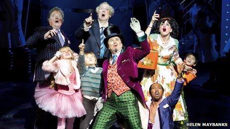 Douglas Hodge (centre) with other members of the Charlie and the Chocolate Factory cast