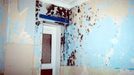 Damp around a door - photo by Shelter Scotland