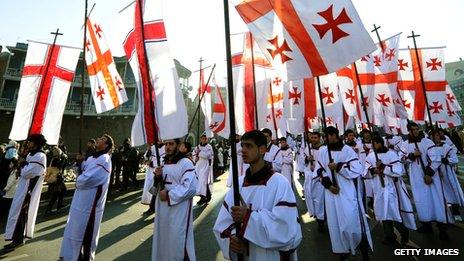 A religious procession celebrating the Orthodox Christmas in Tbilisi.