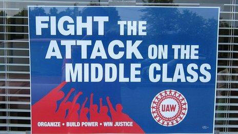 Union poster in North Carolina with the words "Fight the attack on the middle class"