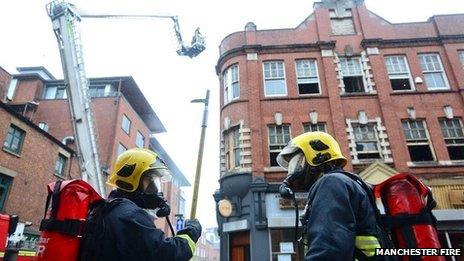 Fire crews tackling a blaze in the Northern Quarter