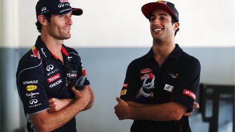 Mark Webber (left) with Daniel Ricciardo