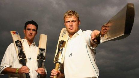 England batsman Kevin Pietersen and Andrew Flintoff