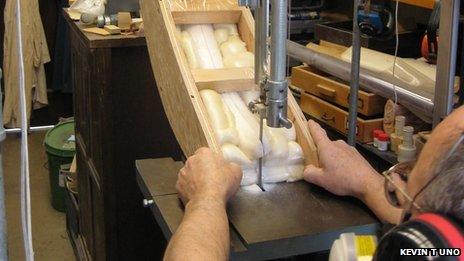 Cutting a tusk in preparation for sampling