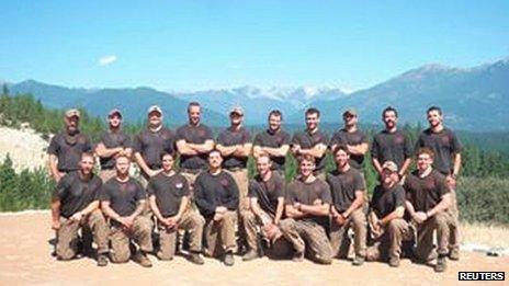 The Granite Mountain Interagency Hotshot Crew is shown in this undated handout photo provided by the City of Prescott 1 July 2013