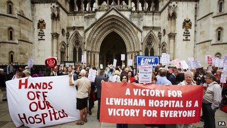 Protesters outside The Royal Courts of Justice