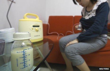 A woman uses a breast pump at Guangzhou Women and Children's medical centre