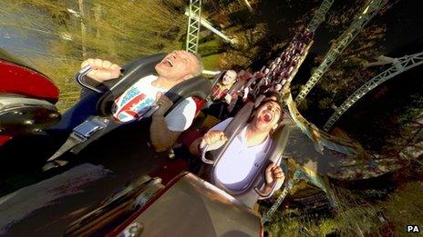 People on rollercoaster at Thorpe Park