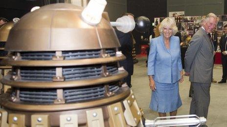 Prince Charles and the Duchess of Cornwall meet a Dalek