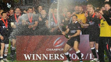 Newcastle Falcons celebrate winning the 2012-13 Championship play-offs