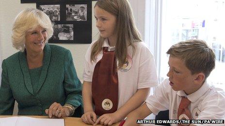 The Duchess of Cornwall meets Craigfelen junior school pupils