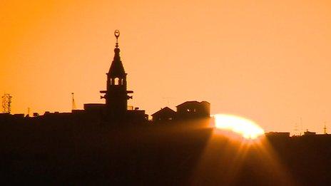 Amman's skyline at sunset