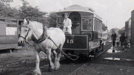 The first passenger carrying tram at Crich Tramway Village