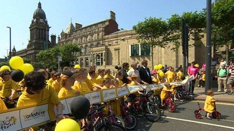 Children at future site of Grand Depart in Leeds