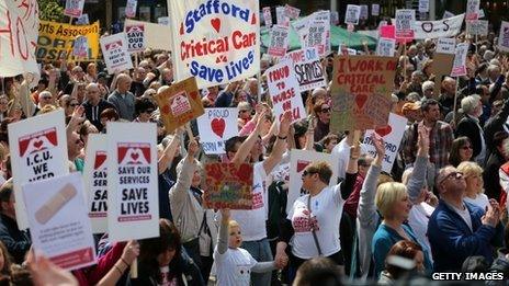 Protesters in Stafford have demonstrated to keep major health services at Stafford Hospital