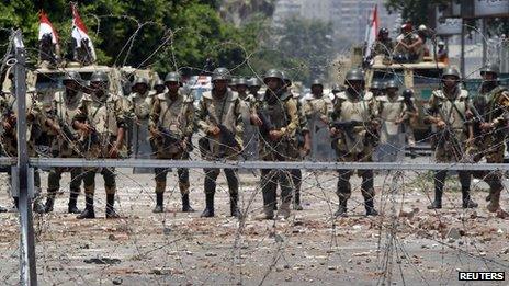 Army soldiers in Nasr City, Cairo, on 8 July 2013