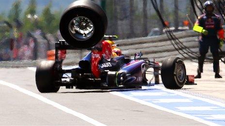 Mark Webber's car loses a wheel