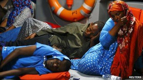 Migrants picked up in the Mediterranean and taken to Malta