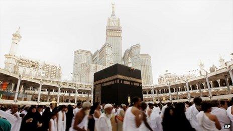 Worshippers circle the Kaaba at the Grand Mosque in the holy Muslim city of Mecca, Saudi Arabia