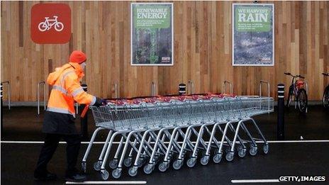 Sainsbury's employee pushes trolleys in King's Lynn