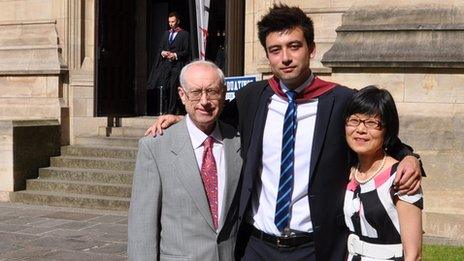 Dan Smith with his parents Steve and Su Jan outside the University of Bristol