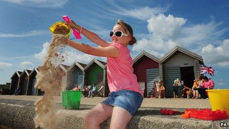 Morgan Gillespie, nine, visiting Blyth beach in Northumberland on 9 July 2013