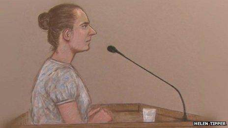 Court artist sketch of Magdelena Luczak giving evidence